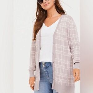 torrid | Women's Lilac Purple & Pink Plaid Longline Boyfriend Cardigan Size 3X